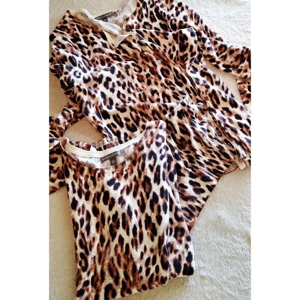 Jessica London Leopard Print 100% Cotton Cardigan Top Twinset Plus 18/20